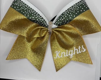 Rhinestone Cheer Bow any color glitter Grosgrain w 2 other colors, Mascot, school letters or Names by blingitoncheerbowz