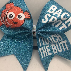 Cheer Bow Back Spot I touch the BUTT - stunt group cheer bows - any color glitter by blingitoncheerbowz