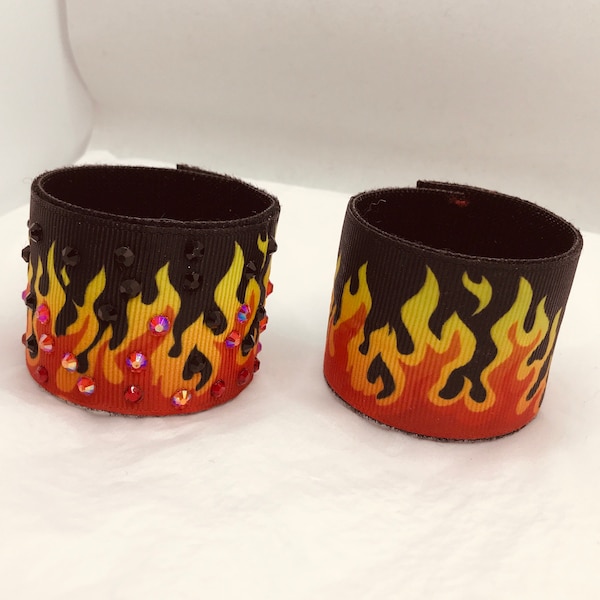 1 1/2" Flame Hair Cuff - Fire cheer cuff - flame rhinestone cuff  - all star ponytail cuff - rhinestone or no rhinestones