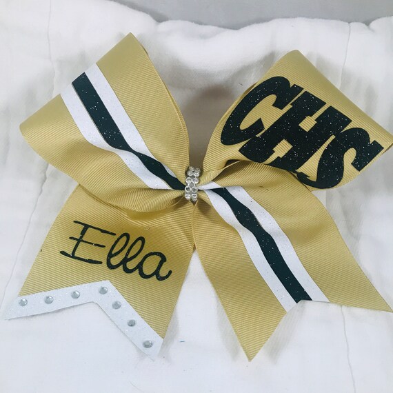 Personalized Custom Cheer Bow Vegas Gold Ribbon W Black and Etsy