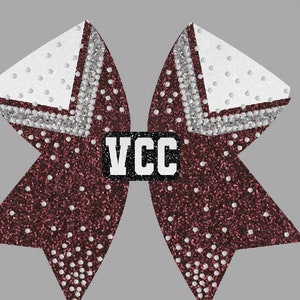 Maroon GLITTER w silver & white rhinestone cheer Bow w 3D center - School Team CUSTOM - any colors-white black