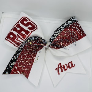 Cheer Bow  w crystal ab rhinestones cheer Bow - School Team CUSTOM - any colors-white black red blue purple