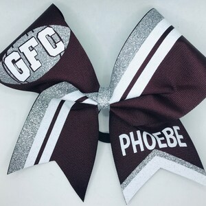 Cheer Bow Custom Football Cheer Bow- maroon silver white - can be made in any colors-
