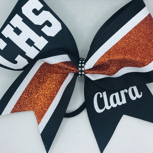 Cheer Bow Custom Black Copper orange White School Initials / Name School Team Cheer Bows made in ANY colors just for you Blingitoncheerbowz
