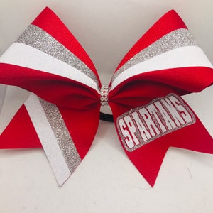 Cheer Bow Red Silver and white glitter -School Cheer Bows made in any colors by BlingItOnCheerBowz