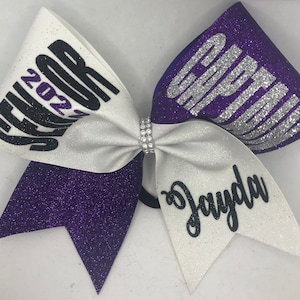 Senior Cheer Bow 2026 Glitter with Captain and name- Fully Customizable - Custom name/year and made in any color combo by Blingitoncheerbowz