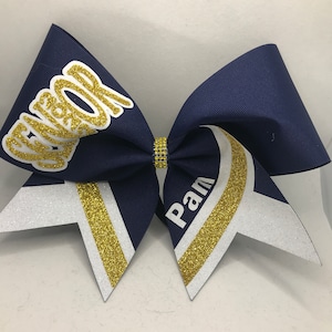 Senior Cheer Bow Custom - your colors - YOUR School and names made with any color ribbon and glitters
