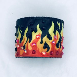 1 1/2" Flame Hair Cuff - Fire cheer cuff - flame rhinestone cuff  - all star ponytail cuff - rhinestone or no rhinestones