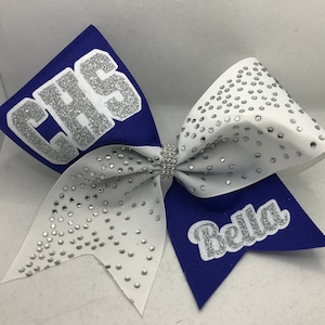 Rhinestone Cheer Bow - Custom YOUR Team Bows - white pink red navy rhinestone ribbon - any colors ribbon/glitter royal blue white