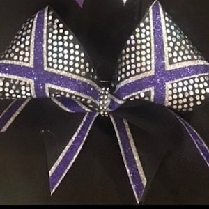 Cheer Bow X Black Royal Purple Silver your CUSTOM Colors Glitter on Grosgrain Holographic Sequins Cheer Bows by BlingItOnCheerBowz
