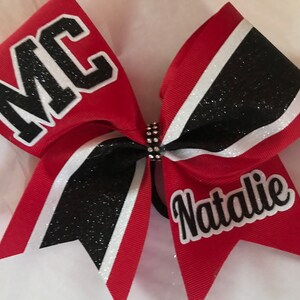 Cheer Bow Custom Red Black White School Initials / Name School Team Cheer Bows made in ANY colors just for you Blingitoncheerbowz