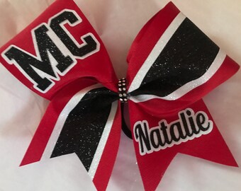 Cheer Bow Custom Red Black White School Initials / Name School Team Cheer Bows made in ANY colors just for you Blingitoncheerbowz