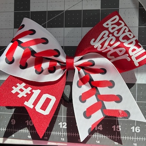 Baseball Sister Cheer Bow - Custom Baseball Cheer Bow , Baseball Sister , CUSTOM number and color by BlingItOnCheerBowz
