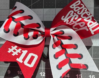 Baseball Sister Cheer Bow - Custom Baseball Cheer Bow , Baseball Sister , CUSTOM number and color by BlingItOnCheerBowz