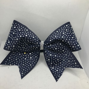 Rhinestone cheer bow - Navy red pink black white ribbon w crystal rhinestones fast turnaround cheer bow