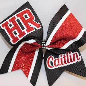 Cheer Bow Custom Black Red White School Initials / Name School Team Cheer Bows made in ANY colors just for you Blingitoncheerbowz
