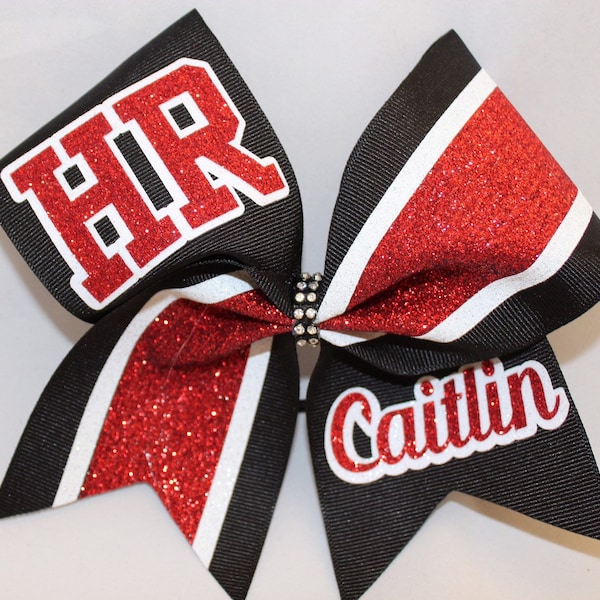 Cheer Bow Custom Black Red White School Initials / Name School Team Cheer Bows made in ANY colors just for you Blingitoncheerbowz