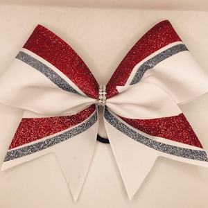 Rot und Grau Glitter Cheer Bow - Schulteam CUSTOM - alle Farben - weiß, rot und schwarz, silber Glitzer