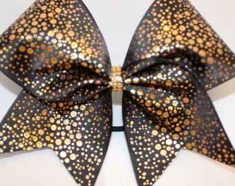 Cheer Bow Black grosgrain w Gold faux sequins, Cheerleader gift, Bling It on Cheer Bows, Large Cheer bow, Teen Gift,