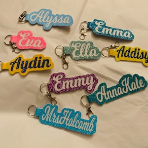 Personalized Keychains - 2 color Glitter Name keychains - name clips - names for cheer bag - team cheerleading gift - cheer keychains