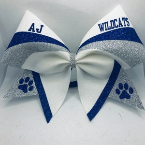 Wildcats Cheer Bow - Royal Silver White - School Cheerleading Bow - ANY glitter colors! Cheer Bows by BlingItOnCheerBowz