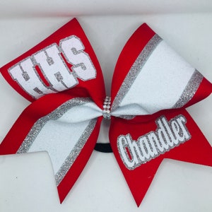 Cheer bow - red white silver - School letters and name - any colors - Cheer Bows Blingitoncheerbowz