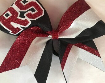 Cheer Bow in your colors Custom Just For Your School Team! Your Letters and choice of Colors - Team bows Black red white