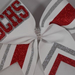 Cheer Bow Red White Silver or ANY color ribbon and 2 glitters Custom Just For Your School Team! Letters / Colors Team Bows