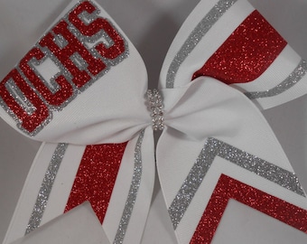 Cheer Bow Red White Silver or ANY color ribbon and 2 glitters Custom Just For Your School Team! Letters / Colors Team Bows