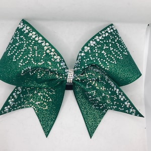 Rhinestone Cheer Bow- Forest green glitter bow, crystal AB rhinestones available in any glitter ribbon color by Blingitoncheerbowz