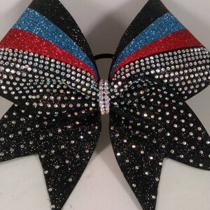 Cheer Bow ANY and all COLORS available - Black Old Blue ( Columbia Blue ) Red ab crystal rhinestones by Blingitoncheerbowz