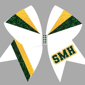 Cheer Bow White Dark Green and Athletic Yellow -School Cheer Bows made in any colors by BlingItOnCheerBowz