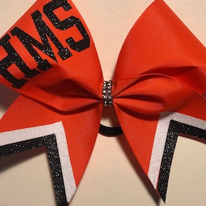 Cheer Bow Custom Grosgrain Cheer Bow w glitter tail chevron tips white black gold silver Orange Blue all colors avail Blingitoncheerbowz