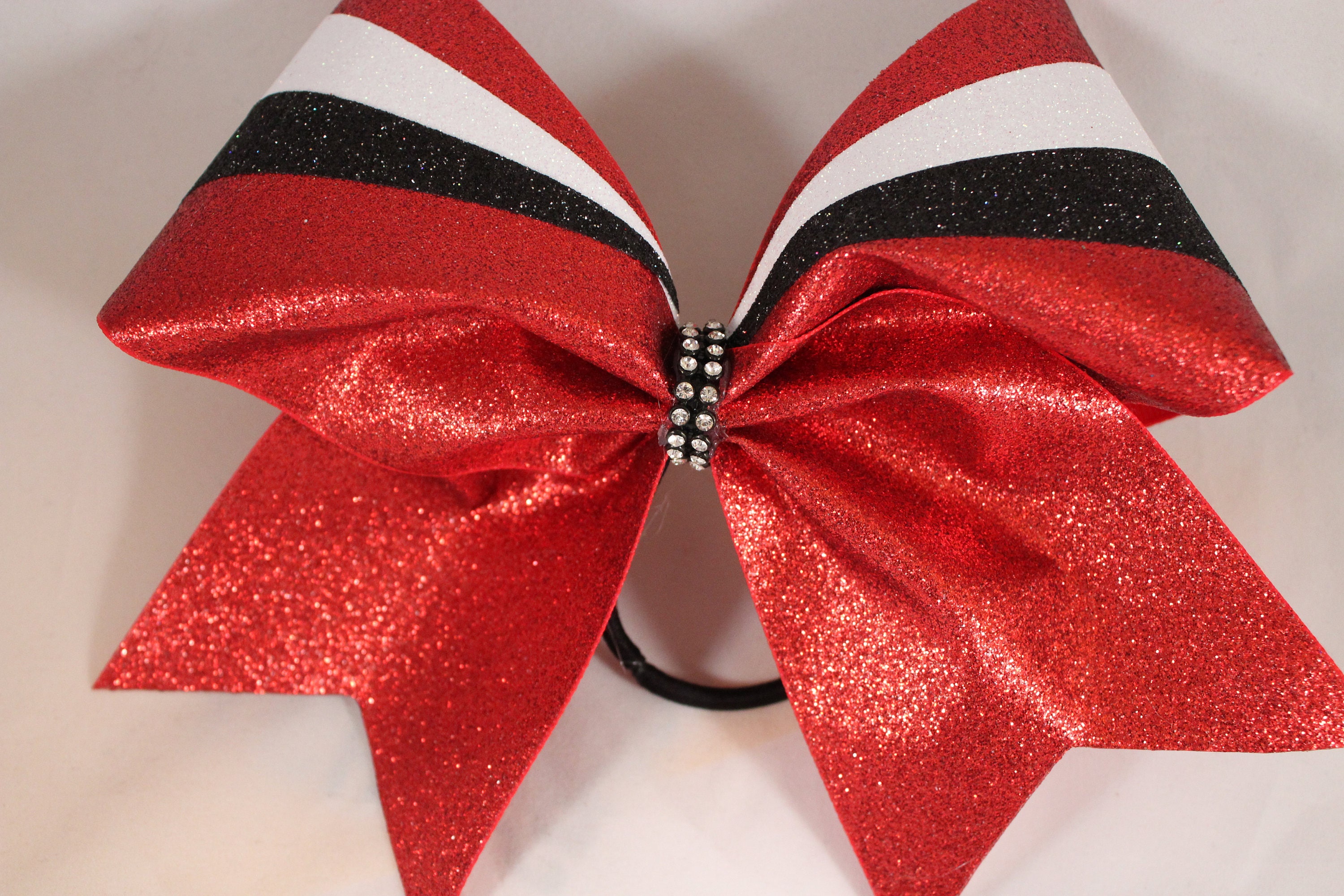 Cheer Bow Full Glitter Red White Black Rhinestone center Etsy