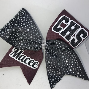 Cheer Bow - Custom Personalized for your School - white pink red navy black rhinestone ribbon - any color ribbon/glitter