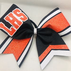 Custom School Cheer Bow - Orange Black and White - Your lettering - available in all colors by Blingitoncheerbowz