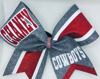 Glitter Cheer Bow - Red Grey and White - Customizable - can be made in any color combo by Blingitoncheerbowz