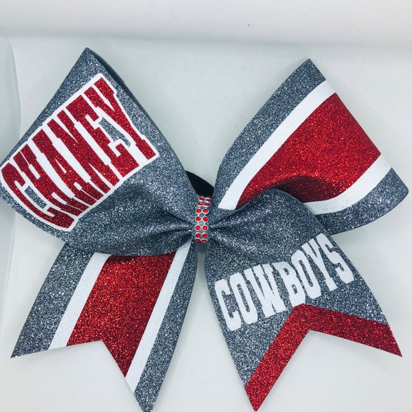 Glitter Cheer Bow - Red Grey and White - Customizable - can be made in any color combo by Blingitoncheerbowz