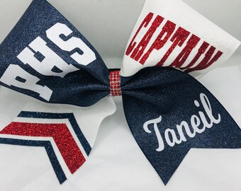 Custom Cheer Bow - Glitter Navy red White - School Cheerleading Bow - ANY colors! Cheer Bows by BlingItOnCheerBowz