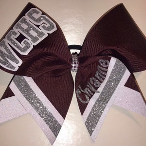Cheer Bow Custom - your colors - YOUR School Team and name Maroon Silver White by BlingItOnCheerBowz