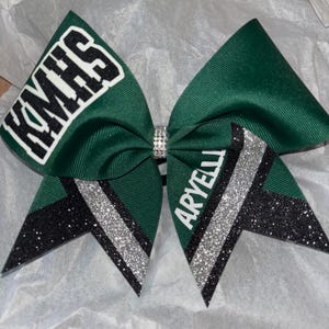 Custom Cheer Bow - forest green black silver white - any colors- grosgrain bow w glitter