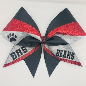 Red and silver cheer Bow - School Team CUSTOM -school initials or mascot - any colors- black red silver