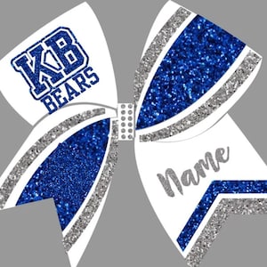 CUSTOM Cheer Bow Custom Mascot -White Royal Silver by BlingItOnCheerBowz