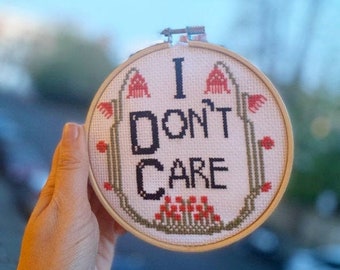 I Don't Care English Cross Stitch Pattern | Art Nouveau Cross Stitch | DIY Cross Stitch | Modern Cross Stitch