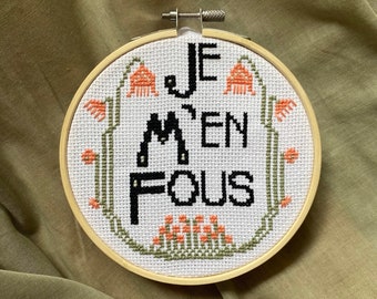 I Don't Care French Cross Stitch Pattern | Art Nouveau Cross Stitch | DIY Cross Stitch | Modern Cross Stitch