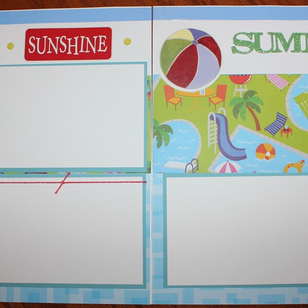 summer scrapbook layout pages 2 each 12 x 12 Handmade photo ready , vacation scrapbook pages, pool pages