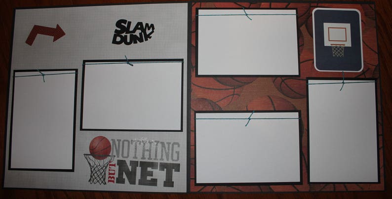 12 x 12 premade basketball scrapbook layout titled Slam Dunk double paged 3 d handmade fully essembled basketball scrapbook layout