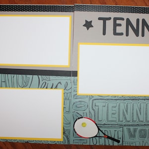 Tennis scrapbook pages 2 each 12 x 12 Handmade photo ready, sports handmade scrapbook layout, premade tennis school scrapbook layout