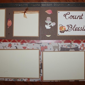 Thanksgiving scrapbook layout pages titled &quot;Count your Blessings&quot;, two 12 x 12 handmade photo, Fall scrapbook pages, Grateful