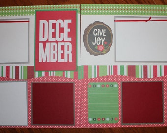 12 x 12 Christmas premade scrapbook layout titled DECEMBER GIVE JOY, premade Christmas scrapbook layout, 12 x 12 Christmas layout